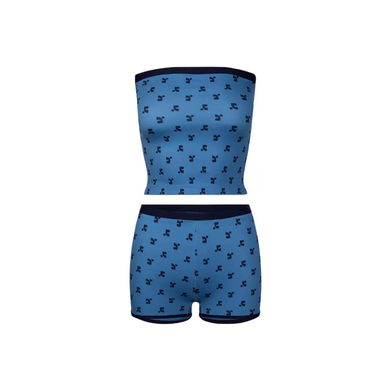 Rest&Recreation SS25 LOGO PATTERN TUBE TOP BIKINI Women's Blue-0