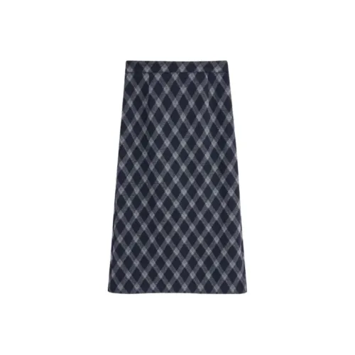 Love To Serve Casual Long Skirt Women's Apricot Blue Plaid