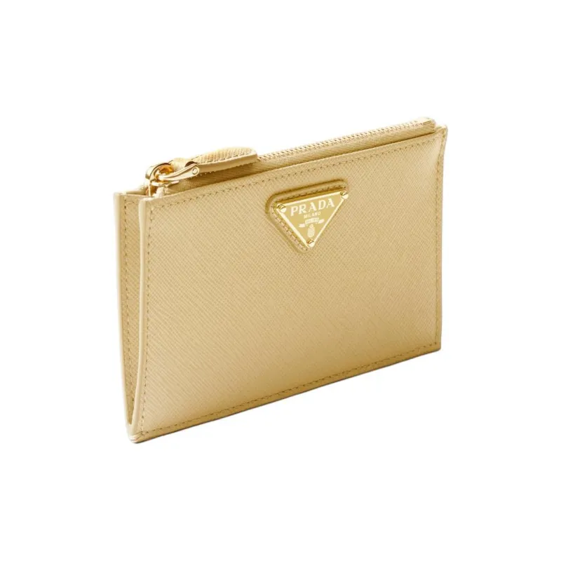 PRADA Saffiano Cow Leather Card Holder Women's Vanilla Yellow-1