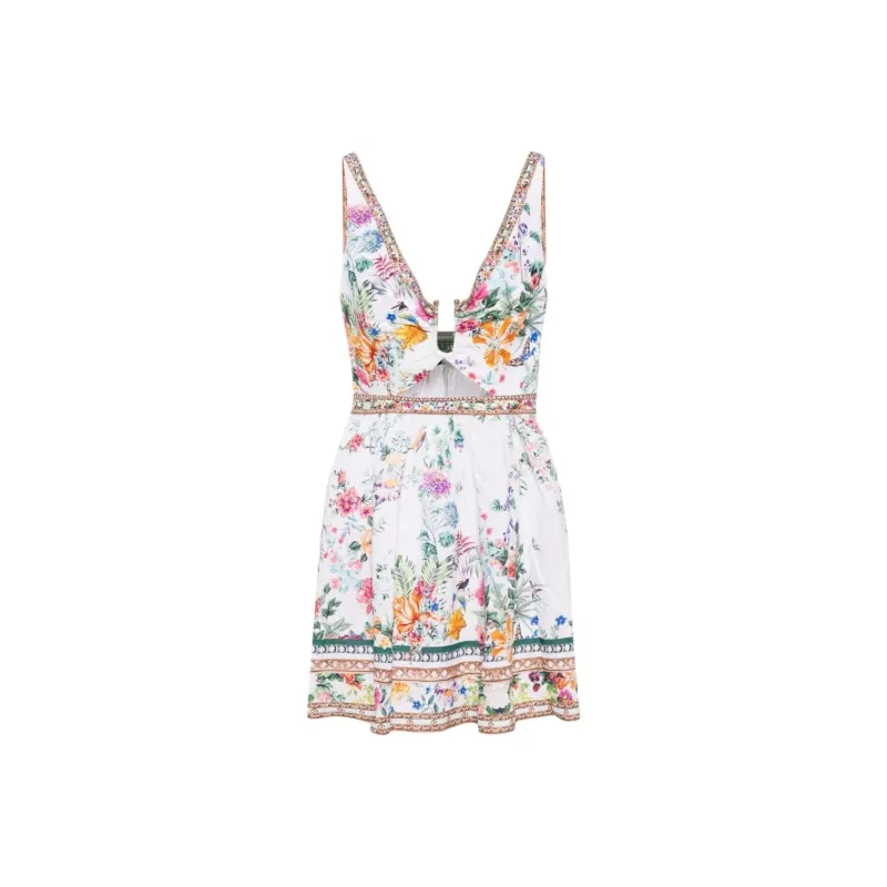 Camilla Cut out Floral Linen Minidress-0