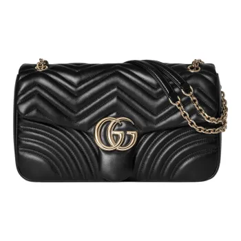 GUCCI GG Marmont Lambskin Shoulder Bag Large Size Women's Black