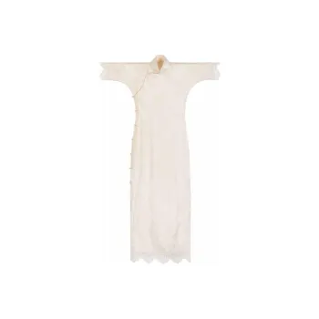 YICHENGFENGXU Cheongsam Women's Beige Jacquard Satin