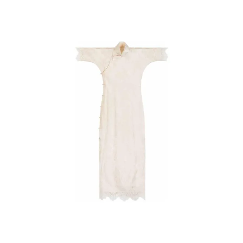 YICHENGFENGXU Cheongsam Women's Beige Jacquard Satin-0