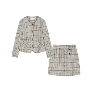 Mo Han Yi Mei Skirt Set Women's Heather Gray Plaid
