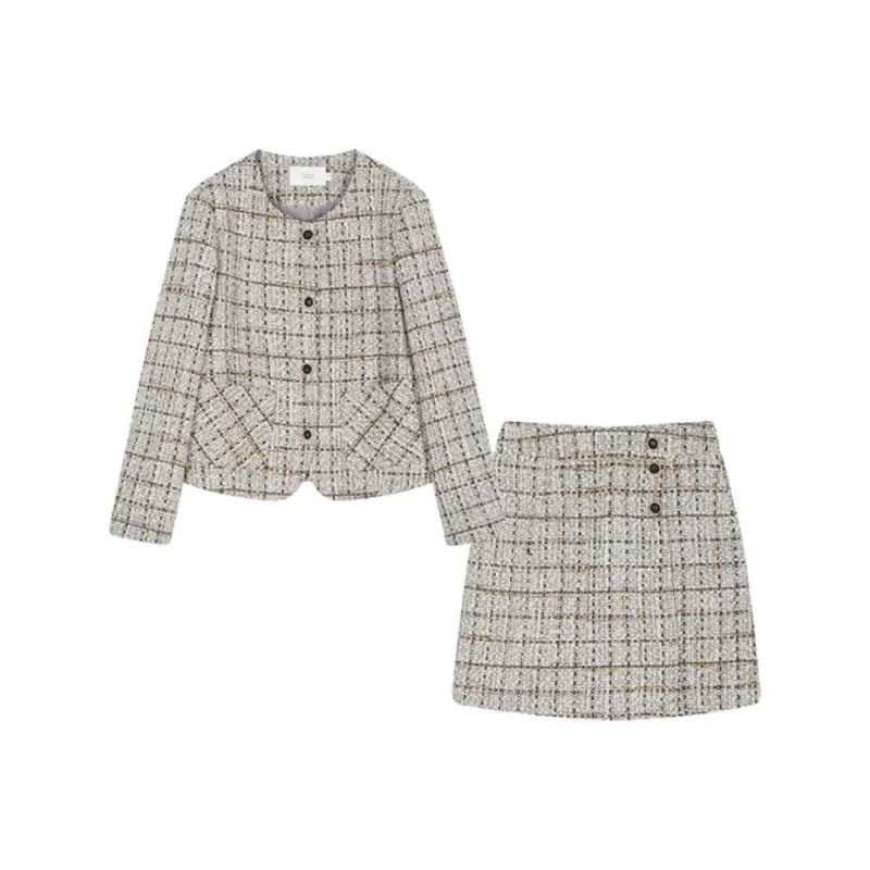Mo Han Yi Mei Skirt Set Women's Heather Gray Plaid-0