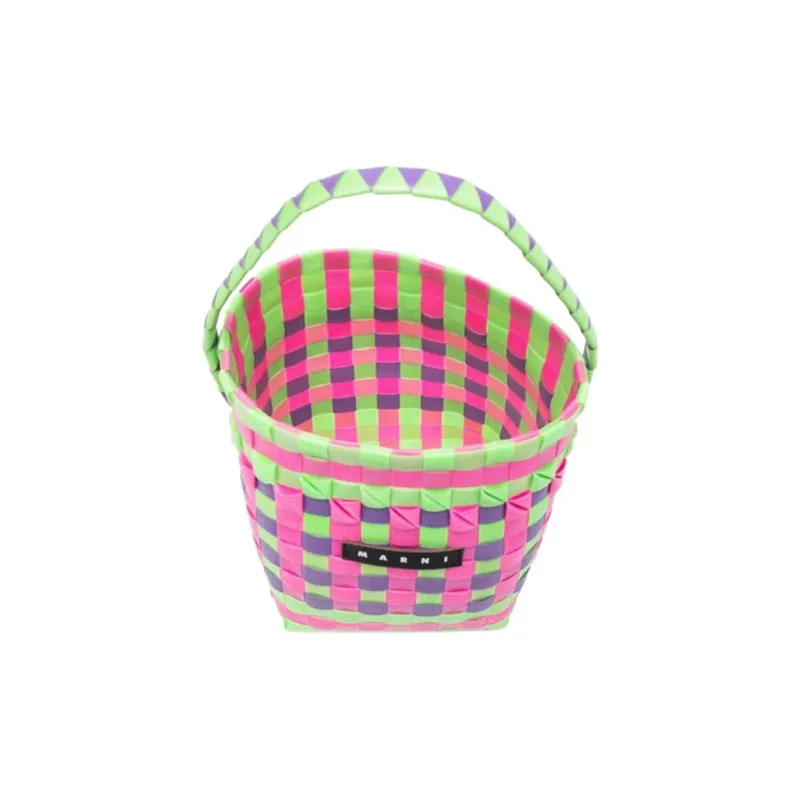 MARNI Polypropylene Basket Bag, Kids' Bag, Tote Bag, Shopping Bag, Handbag Mini Kids' Pink Green-2