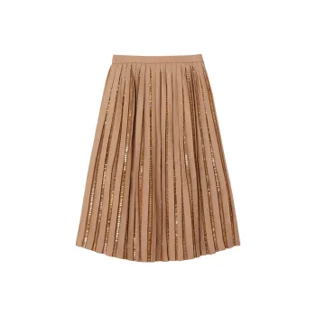 Burberry Crystal Detail Plissé Soleil Wool Silk Blend Skirt