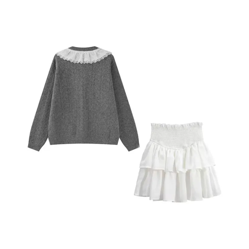 PUREIDOL Skirt Set Women's Gray[Sweater+Skirt]-1