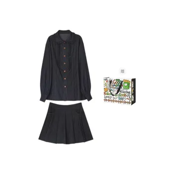 BVODE Skirt Set Women's Black Top+Black Skirt