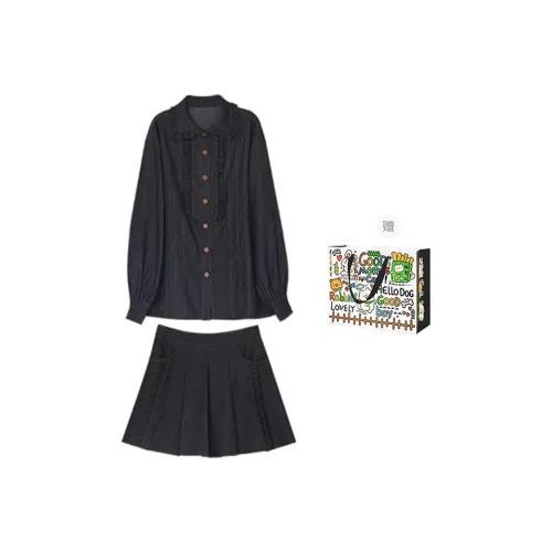 BVODE Skirt Set Women's Black Top+Black Skirt