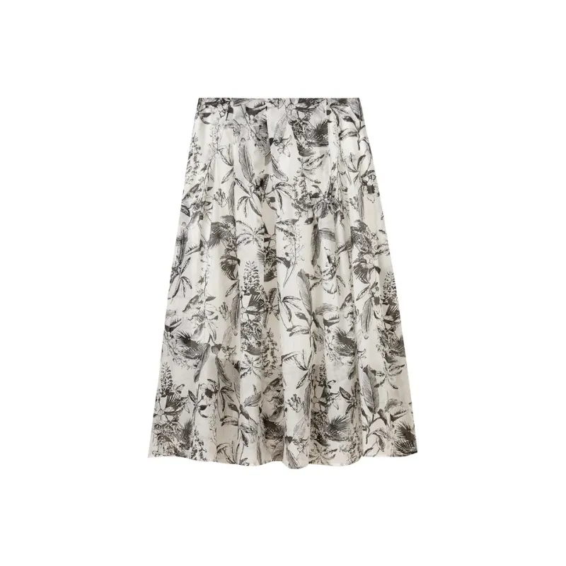SHUIYUNJIAN Casual Long Skirt Women's Black Floral-0