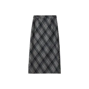 SENTUBILA Casual Long Skirts Women's Navy Blue Plaid