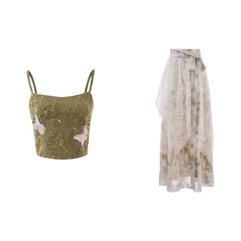 Blovelan Cardigan+Camisole+Skirt Set Women's Lime Matcha