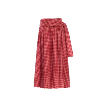 Rose Casual Long Skirt Women's Red Plaid Skirt