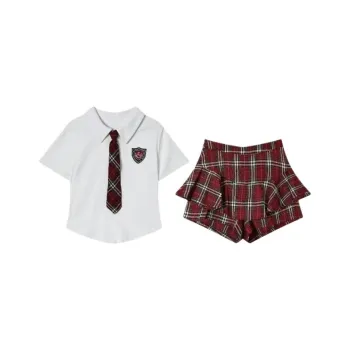 Mu Qingqing Two Piece Skirt Sets Women's White+Red