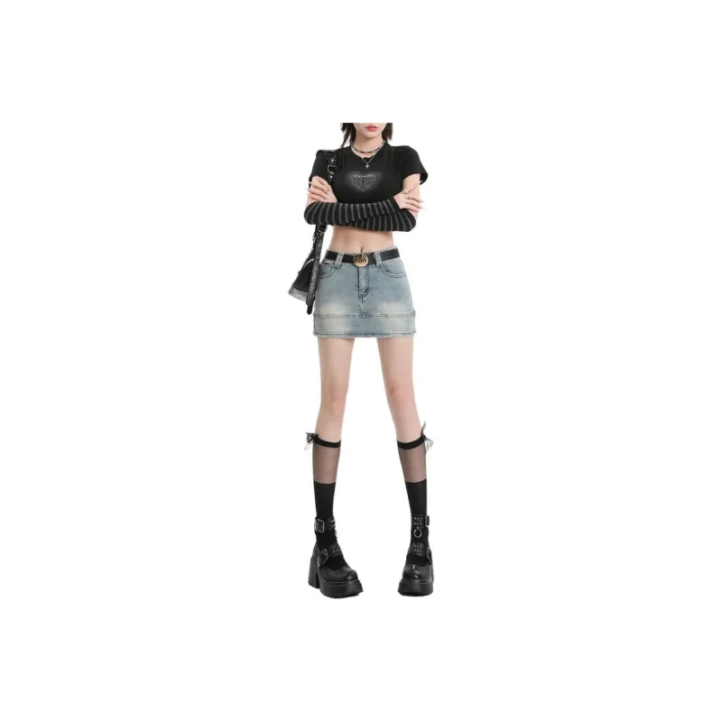 ZNZX Denim Short Skirts Women's Denim Blue-0