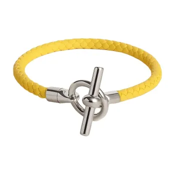 HERMES Calfskin, Metal, Palladium Bracelets Men's Yellow