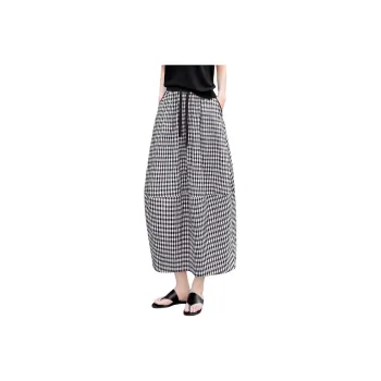 TOUCH Casual Long Skirt Women's Black White Plaid