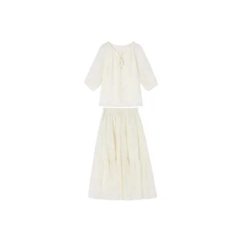 XIANGYING Skirt Set Women's Ecru