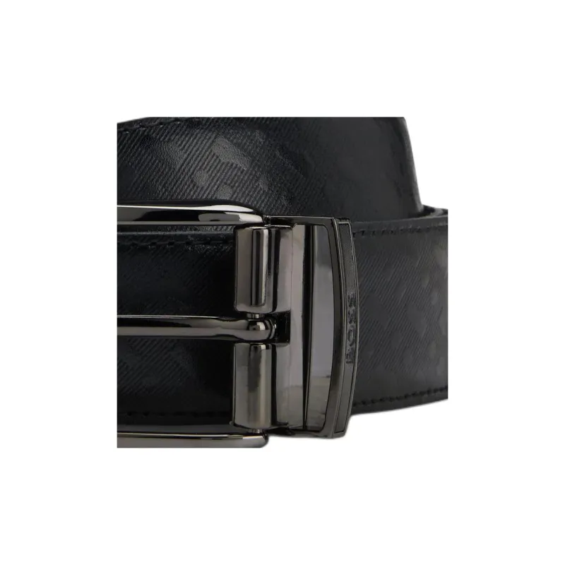 HUGO BOSS Cowhide Split Leather Belts Unisex Black Width 3.5CM-1