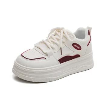 HUANQIU Slip Resistant, Lightweight, And Breathable Low Top Skateboard Shoes Women's Beige Burgundy
