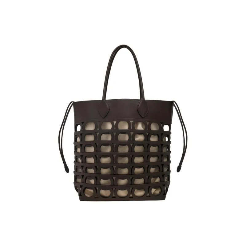 FERRAGAMO GANCINI Cow Leather Shoulder Bag Tubas Women's Black-2