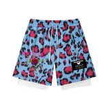 Mock Two-Piece Blue Leopard Print Rose