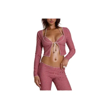 Jaded London Freda Gingham Swim Cardigan Top Two Piece Swimsuit Women's RED/Red