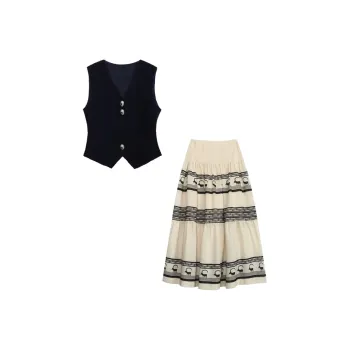 JOSR Two Piece Skirt Sets Women's Black+Apricot