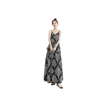 Cypress House Slip Dress Women's Black With Beige Floral