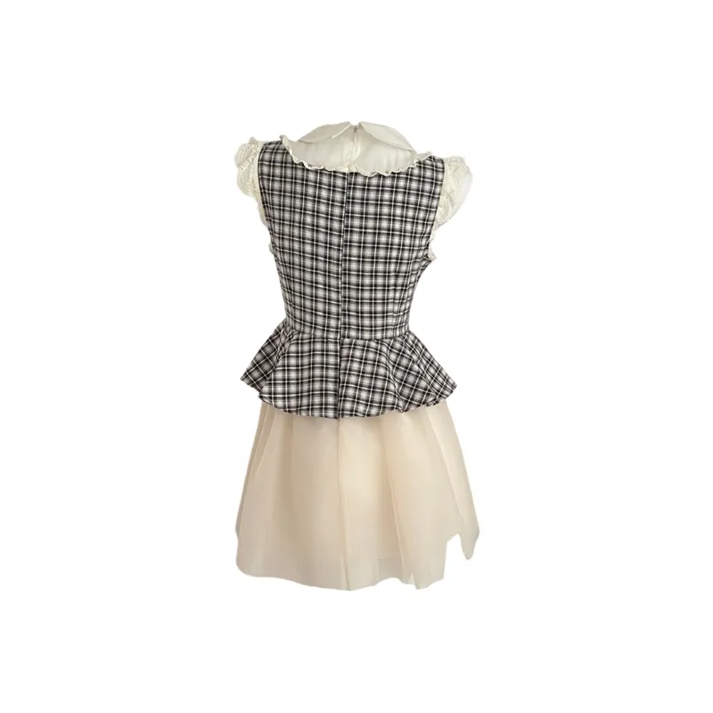 FLIM Sleeveless Dresses Women's Black White Plaid-2