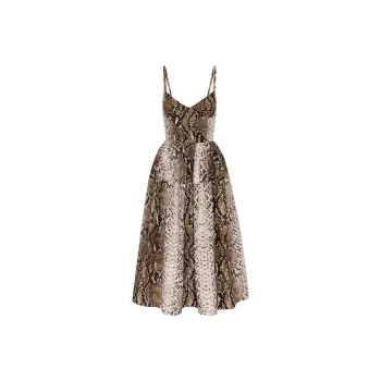 Oscar De La Renta Snake Cotton Poplin Midi Dress