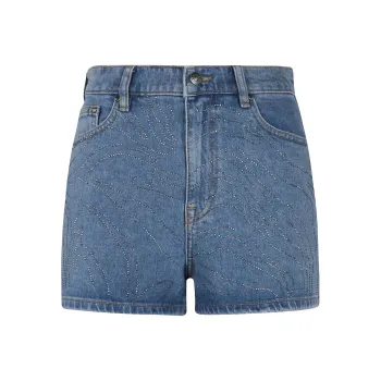 Rotate Logo Lettering Embellished Denim Shorts
