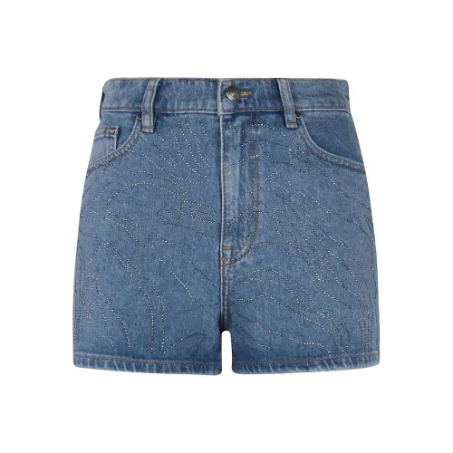 Rotate Logo Lettering Embellished Denim Shorts