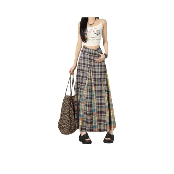 AURORA MUSE Casual Long Skirt Women's Multicolor Plaid