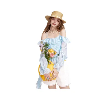 ELF SACK Chiffon Shirts Women's Ocean Blue