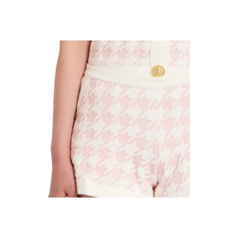 BALMAIN Houndstooth Light Tweed Shorts 'Rose'-5