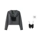 Gray Long-Sleeved Top with Black Bow Tie