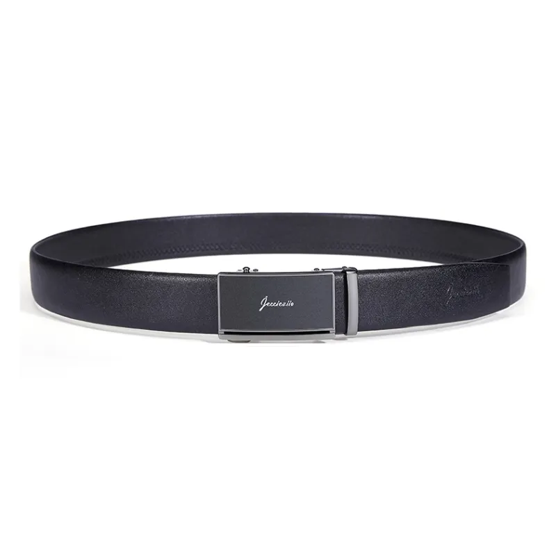 Jeccieziio Top Grain Cow Leather Belts Men's Gunmetal Width 3.5 Cm-4