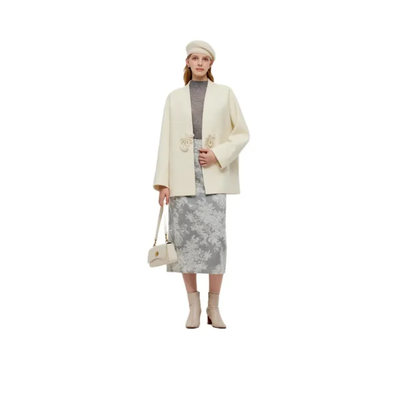 GOELIA Casual Long Skirt Women's Silver Gray Elegant Garden Jacquard-0