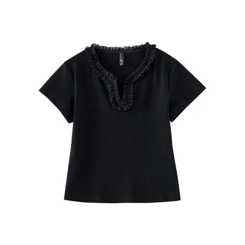 OUNIXUE T Shirts Women's Black-0