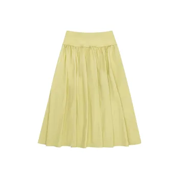 FAIRFAFO Casual Long Skirts Women's Mustard Yellow