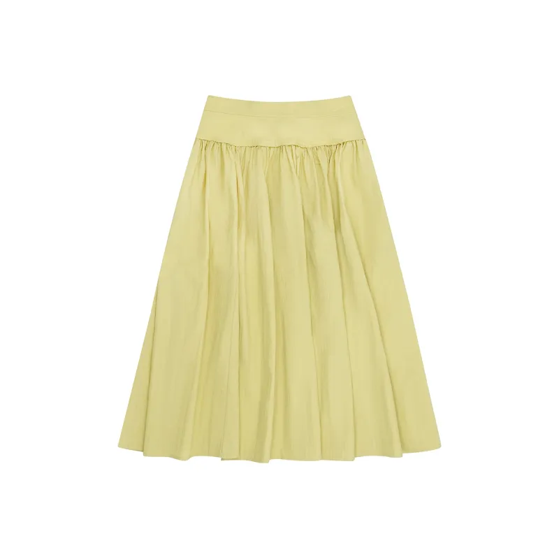 FAIRFAFO Casual Long Skirt Women's Millet Yellow-0