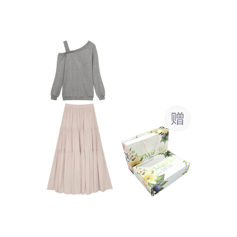 MOPB Skirt Set Women's Top Gray+Bottom Pink-7