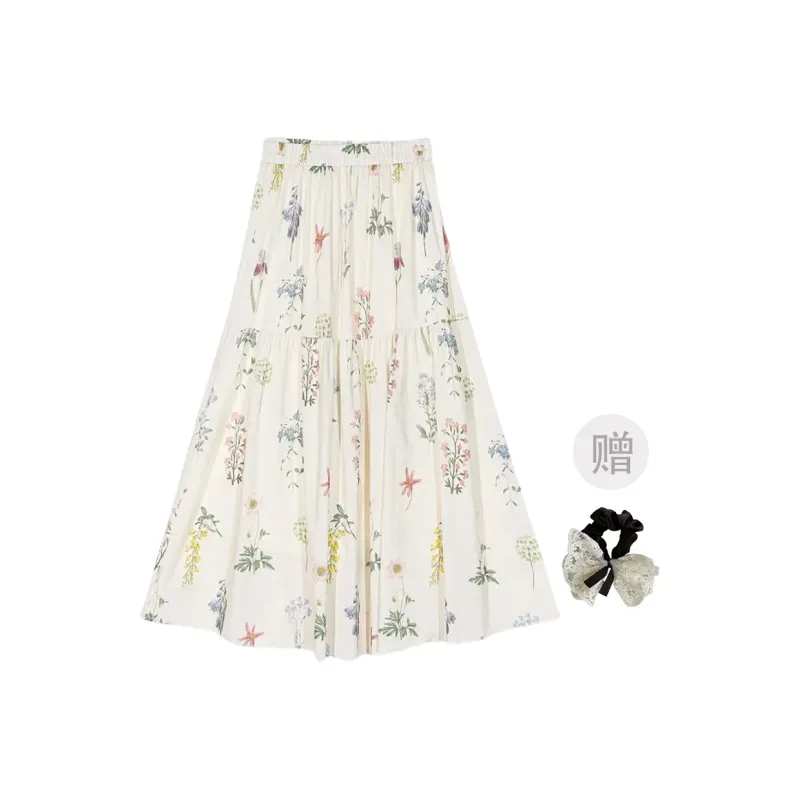 TUSHIFEI Casual Long Skirt Women's White+Hair Tie Comes With-0