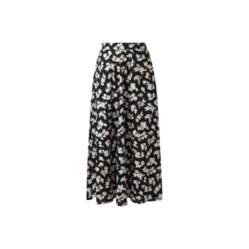GOELIA Casual Long Skirt Women's Light Pink With Pomegranate Flower Print Black