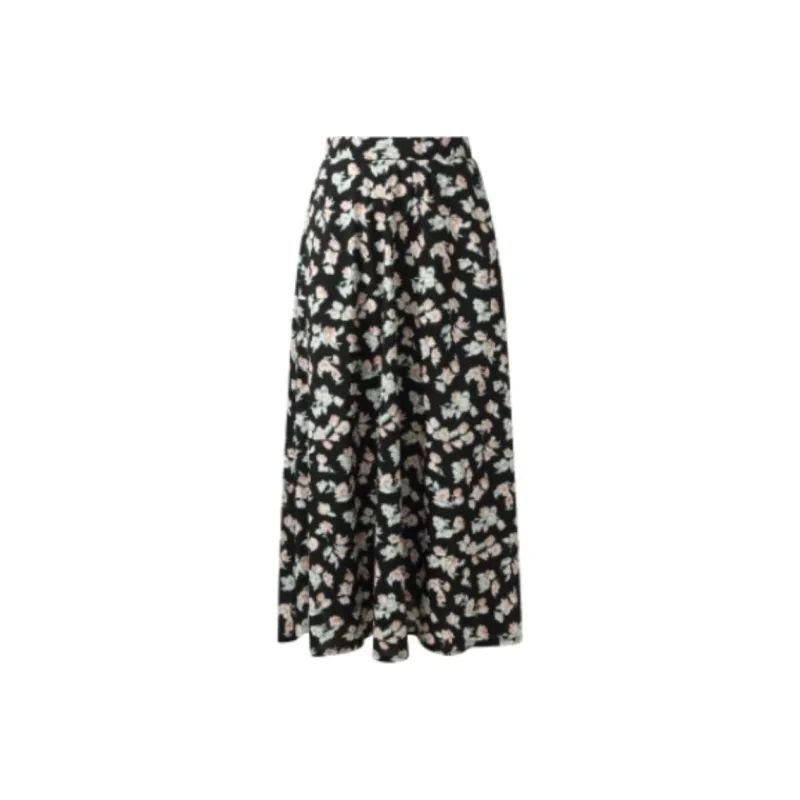 GOELIA Casual Long Skirt Women's Light Pink With Pomegranate Flower Print Black-0