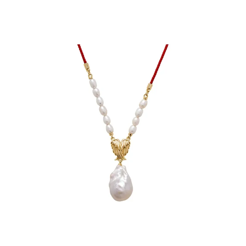 Amber Lollipop Flying Feather Series Pearl Necklaces Women's-0