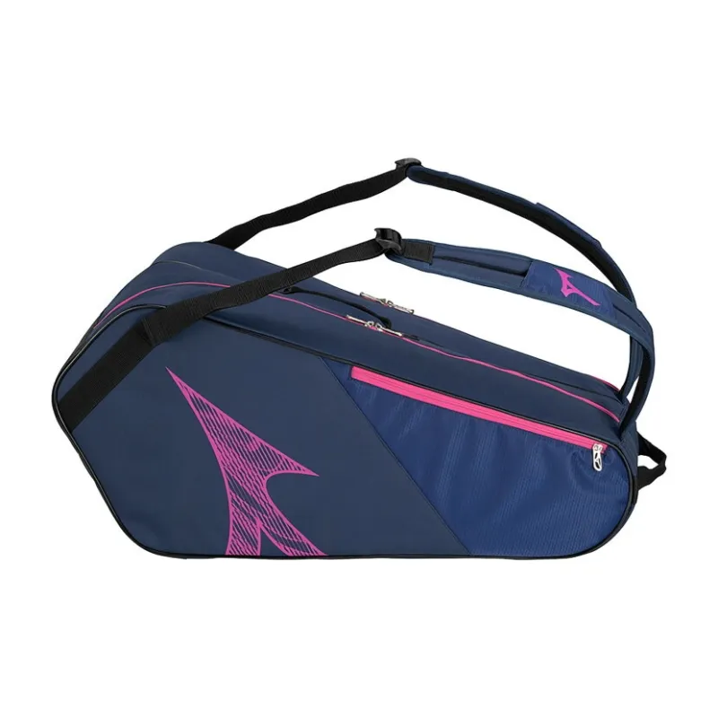 Mizuno Tennis Racket Bags Polyester PVC Back Lining Unisex Dark Blue/Pink-0