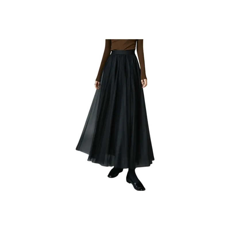Late White Casual Long Skirts Women's Black-0